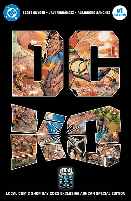 Comic book cover with superhero images and text for Local Comic Shop Day 2025.