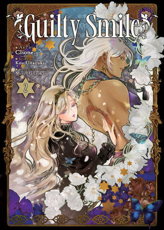 Manga cover with a blonde guy and blonde girl wearing black with a white flower and gold decorative border
