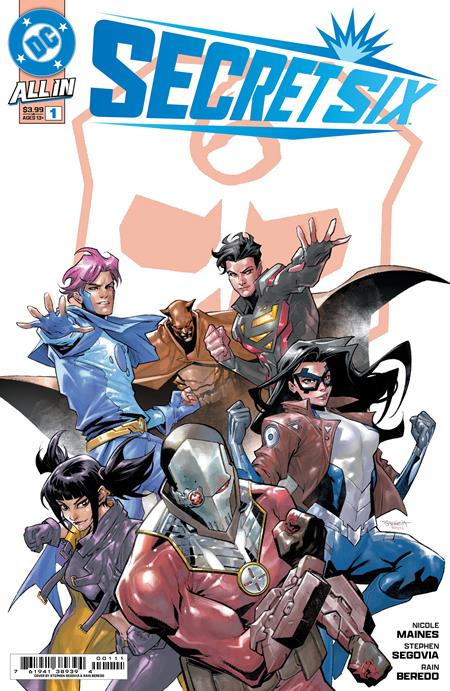 Secret Six #1 cover with Jon Kent, Batman, Dreamer, Black Alice, and Deadshot with a white background. 