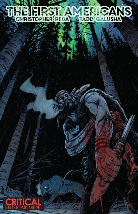 Book cover of 'The First Americans' with a figure and wolf in a forest setting.