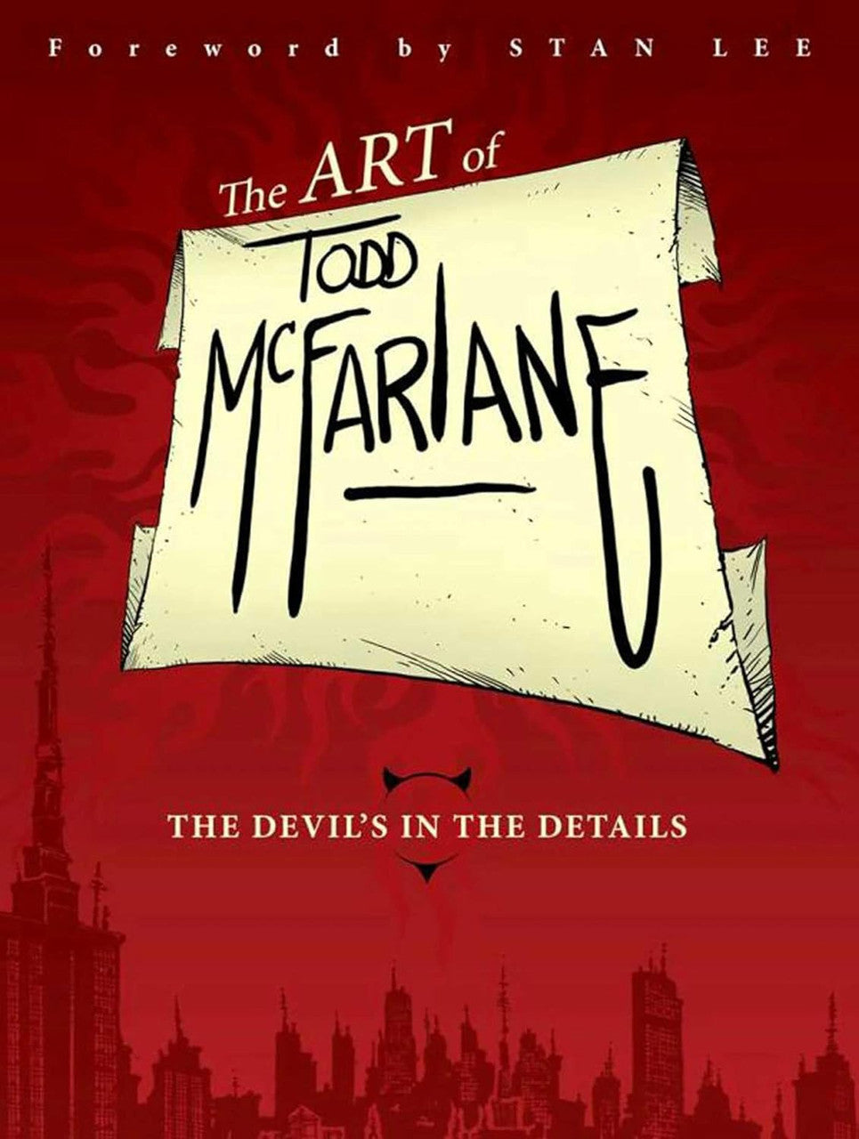 Cover of the book 'The Art of Todd McFarlane: The Devil's in the Details' featuring a sketch of a devilish figure with a cityscape background.