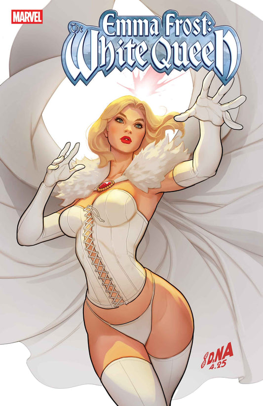 Comic book cover featuring Emma Frost in a white outfit with 'White Queen' title