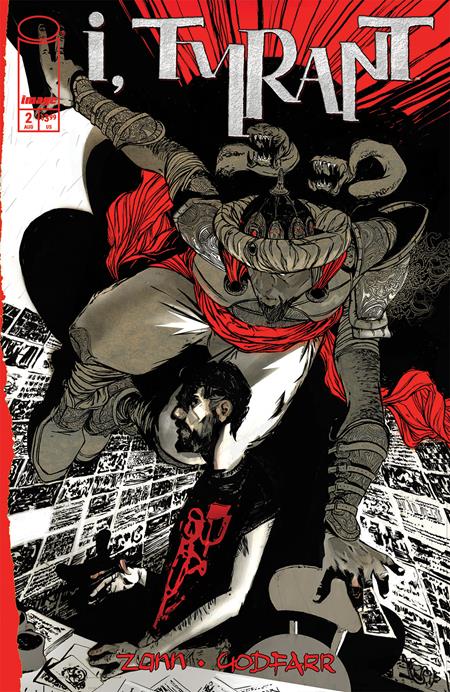 Comic book cover titled 'i, Tyrant' with a dramatic scene of a character being held by another.