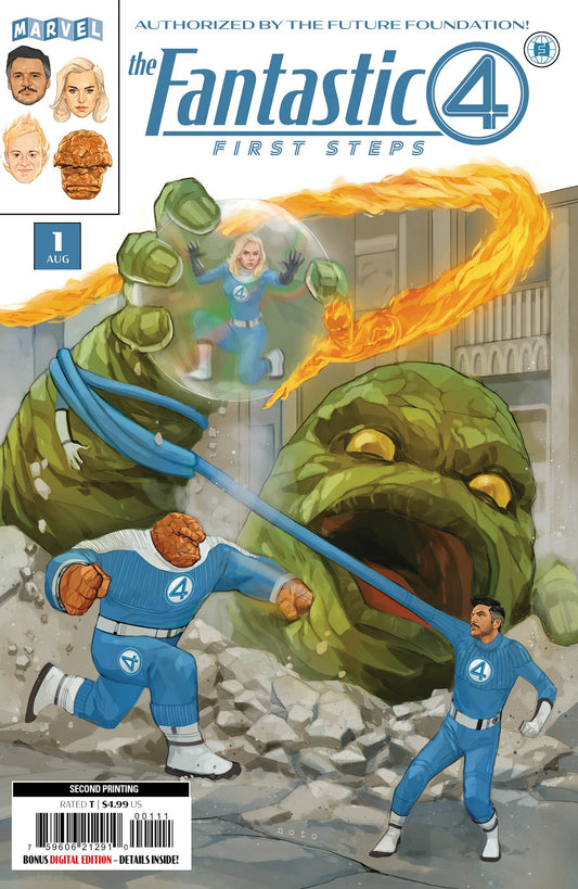 Comic book cover of 'The Fantastic 4' with characters and a giant green creature.